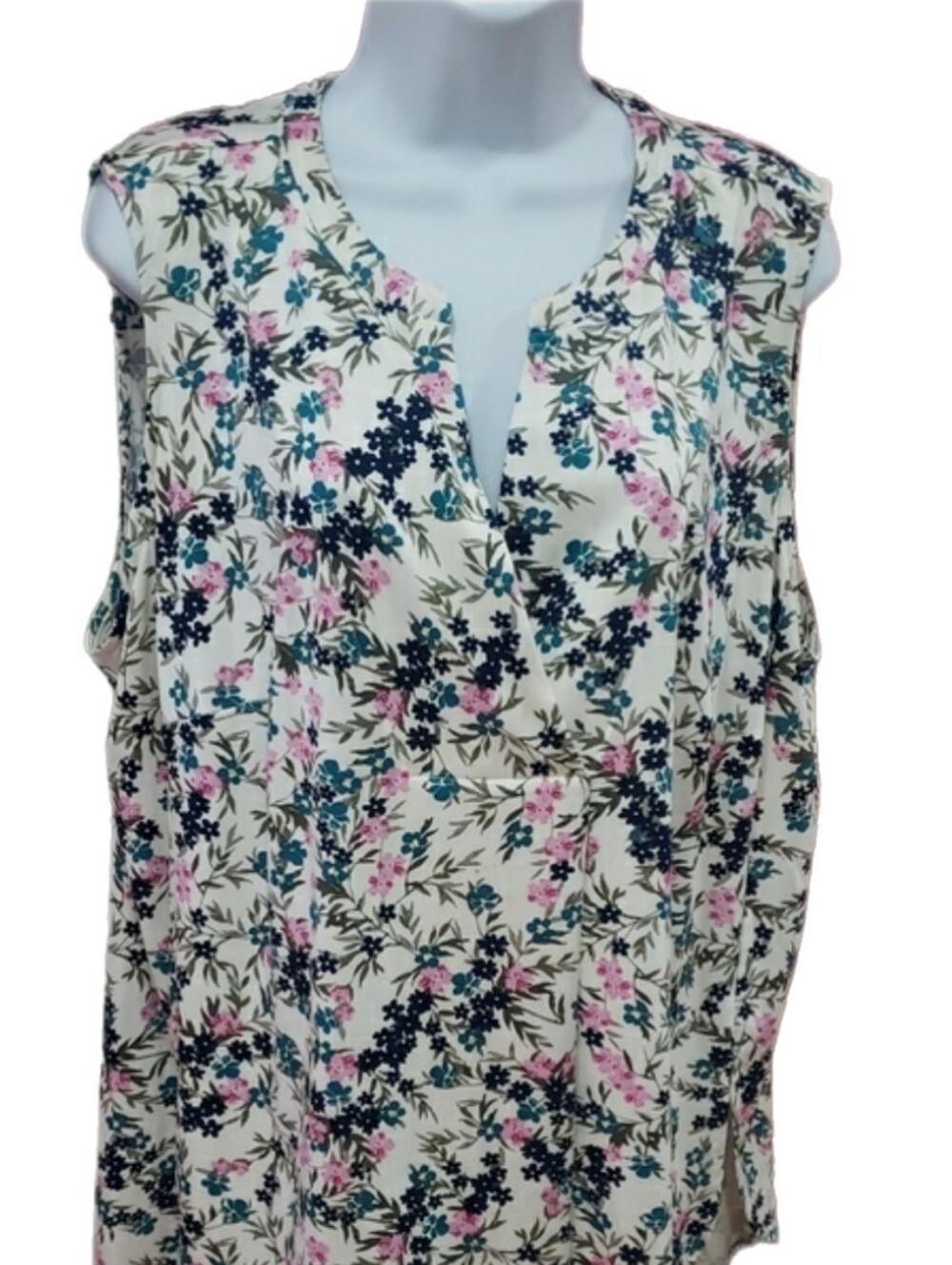Fever, Floral Cold-Shoulder Blouse - Cream with Pink & Navy, 2X